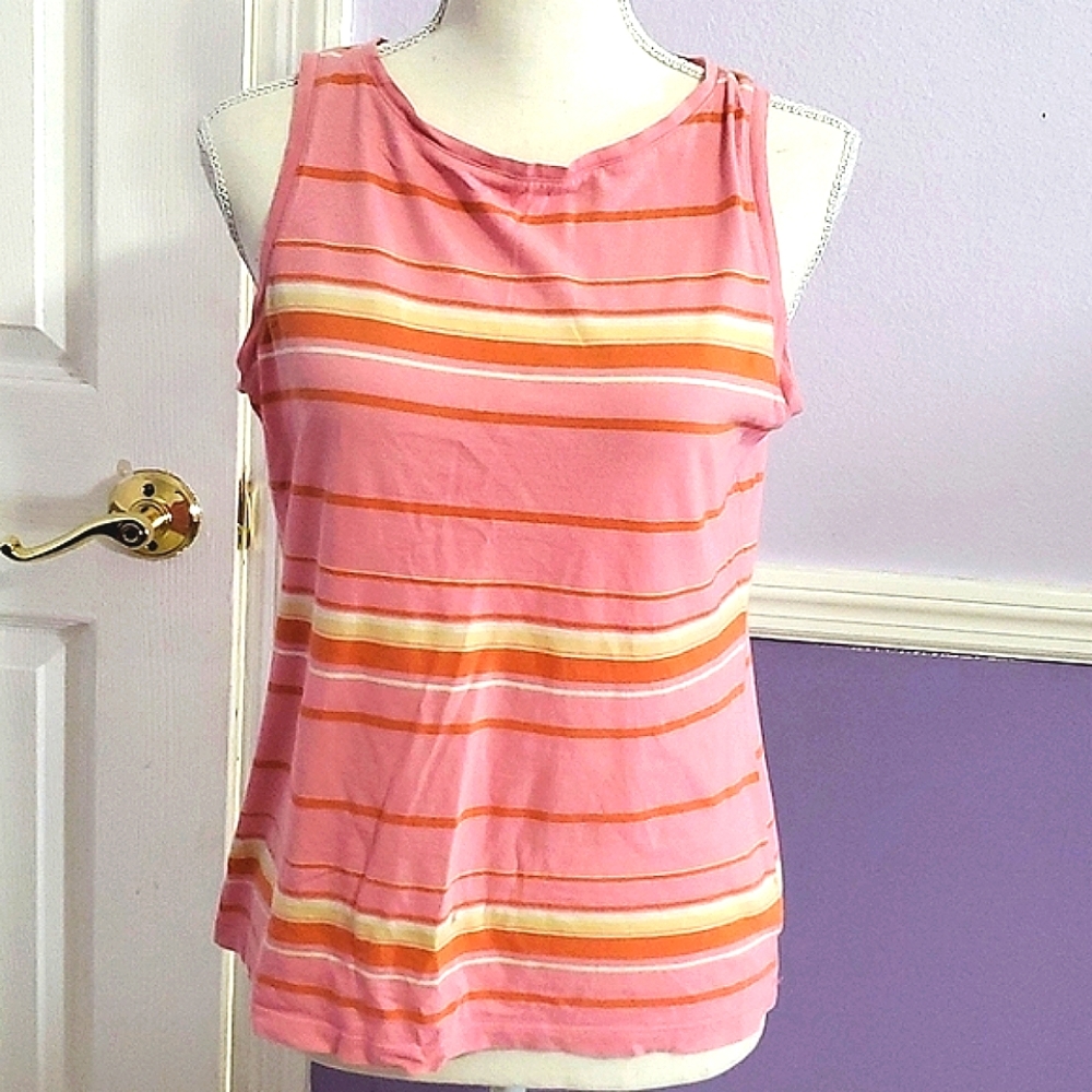 Talbots Prime Cotton Pink Striped Sleeveless Tank Top S